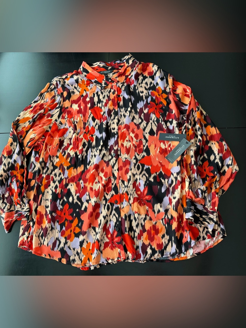 Liverpool Los Angeles Burnt Orange Floral Blouse Top Plus Size 2X Rayon NWT